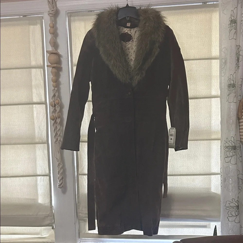 Wilsons Leather Dark Brown Faux Fur Collar Trench Coat - Picture 1 of 5